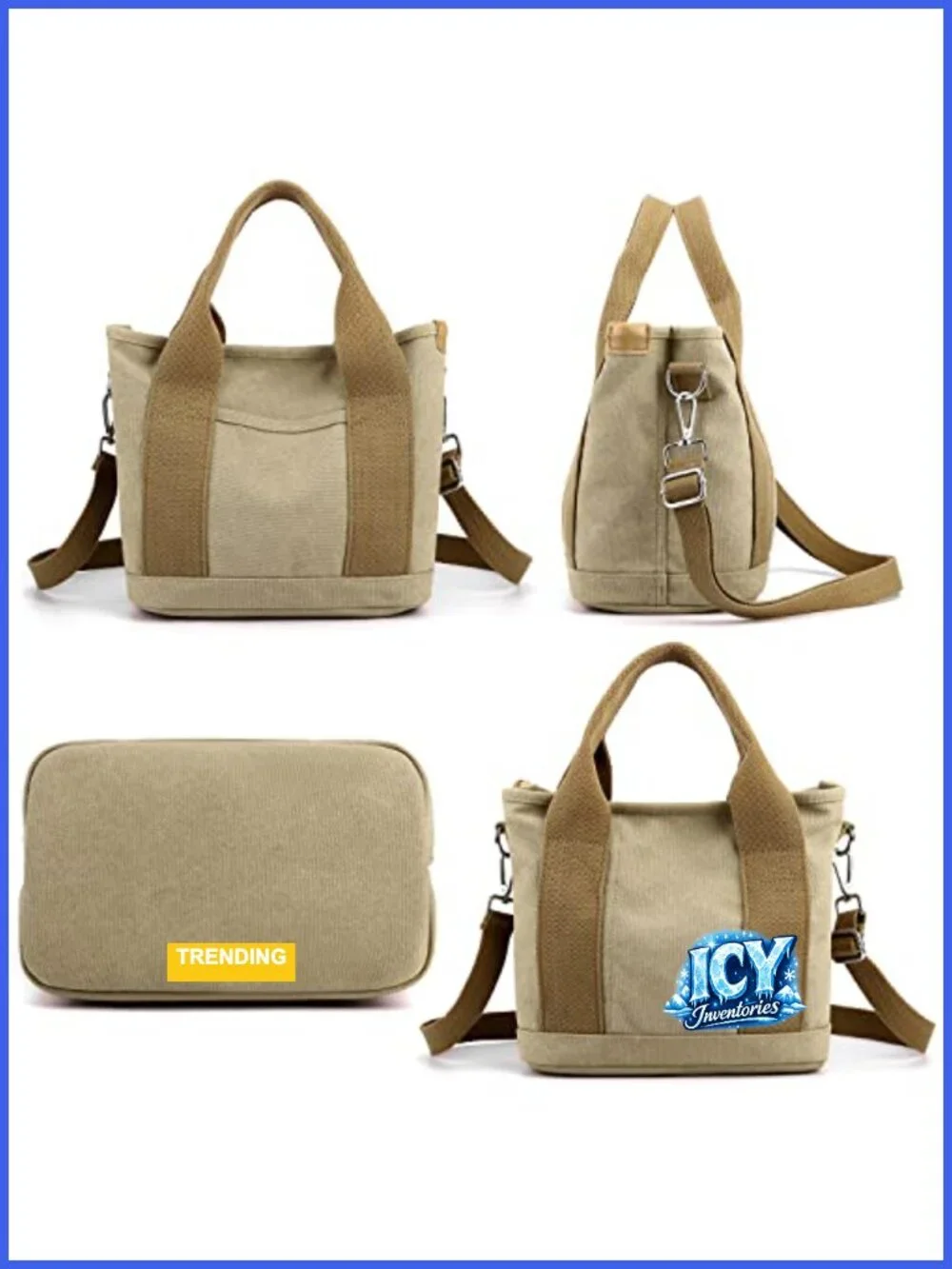 Canvas Tote Handbag Multi-Pockets Shoulder Bag with Zipper Hobo Satchel for